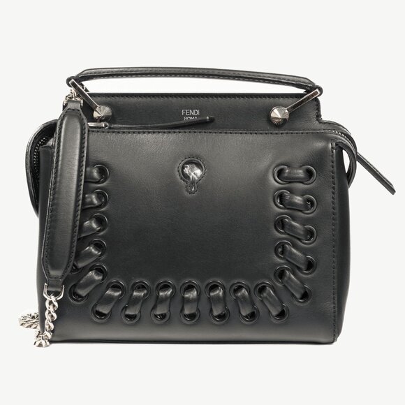 Fendi Dotcom Whipstitch Black Leather Satchel - Picture 1 of 14